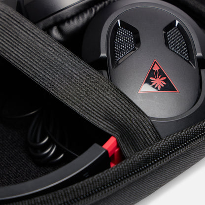 Headphones stored securely inside ProtecWolf carry case