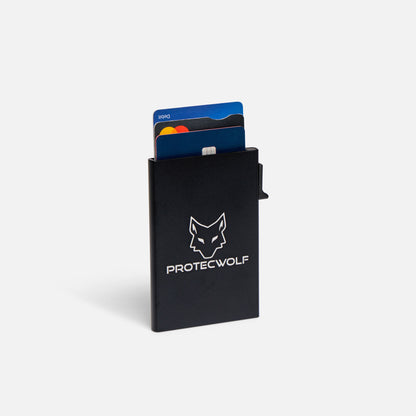 ProtecWolf RFID wallet with cards partially ejected