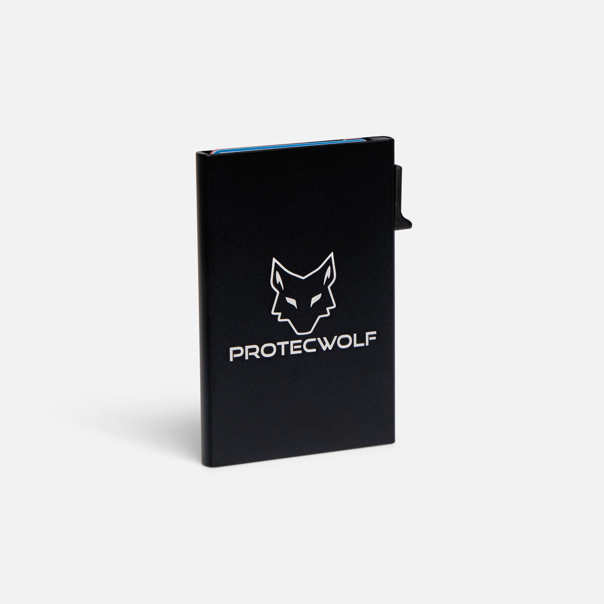 ProtecWolf RFID card wallet black aluminium front view