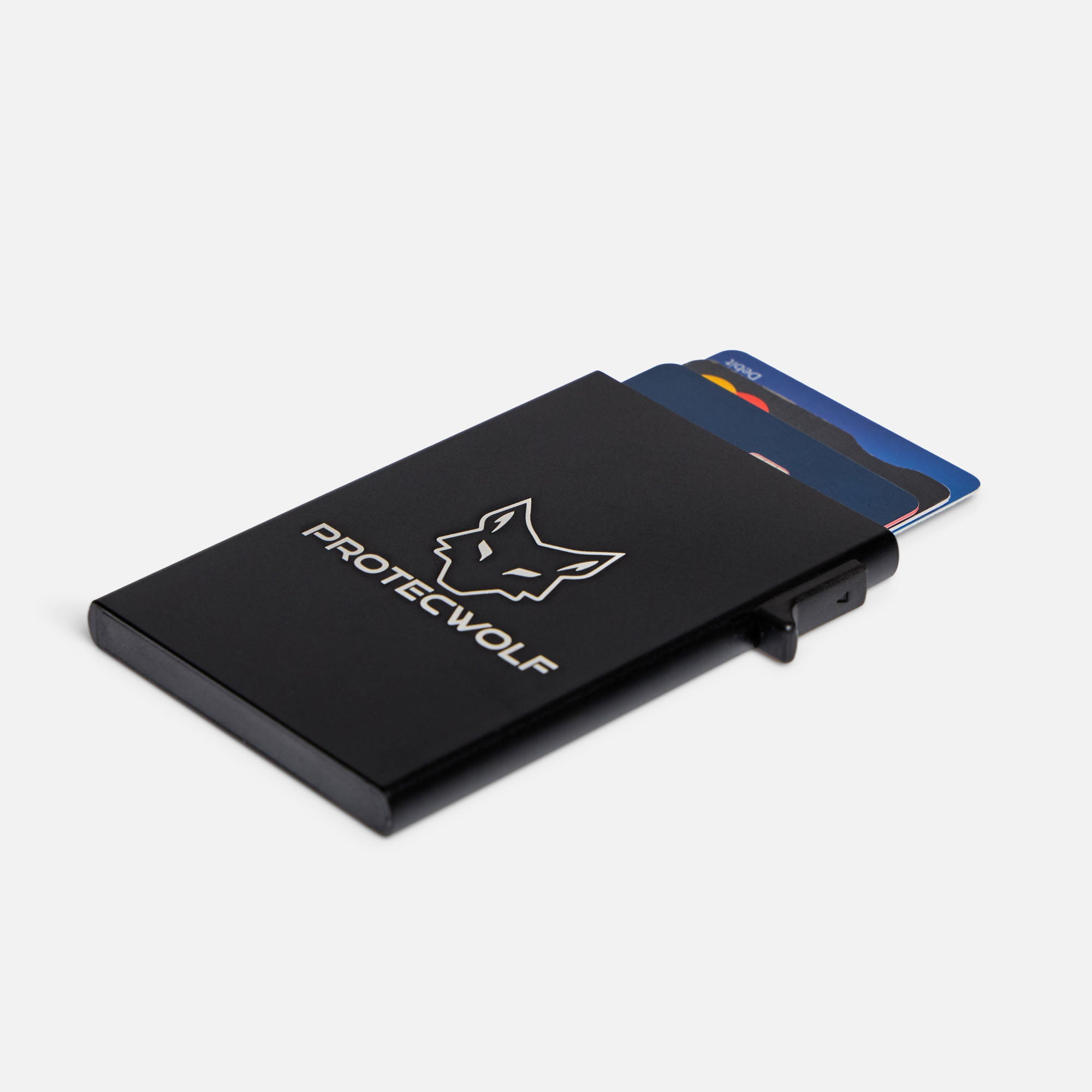 ProtecWolf black RFID blocking wallet closed front angle